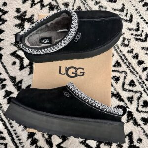 Tazz Black Suede Platform UGG Slippers