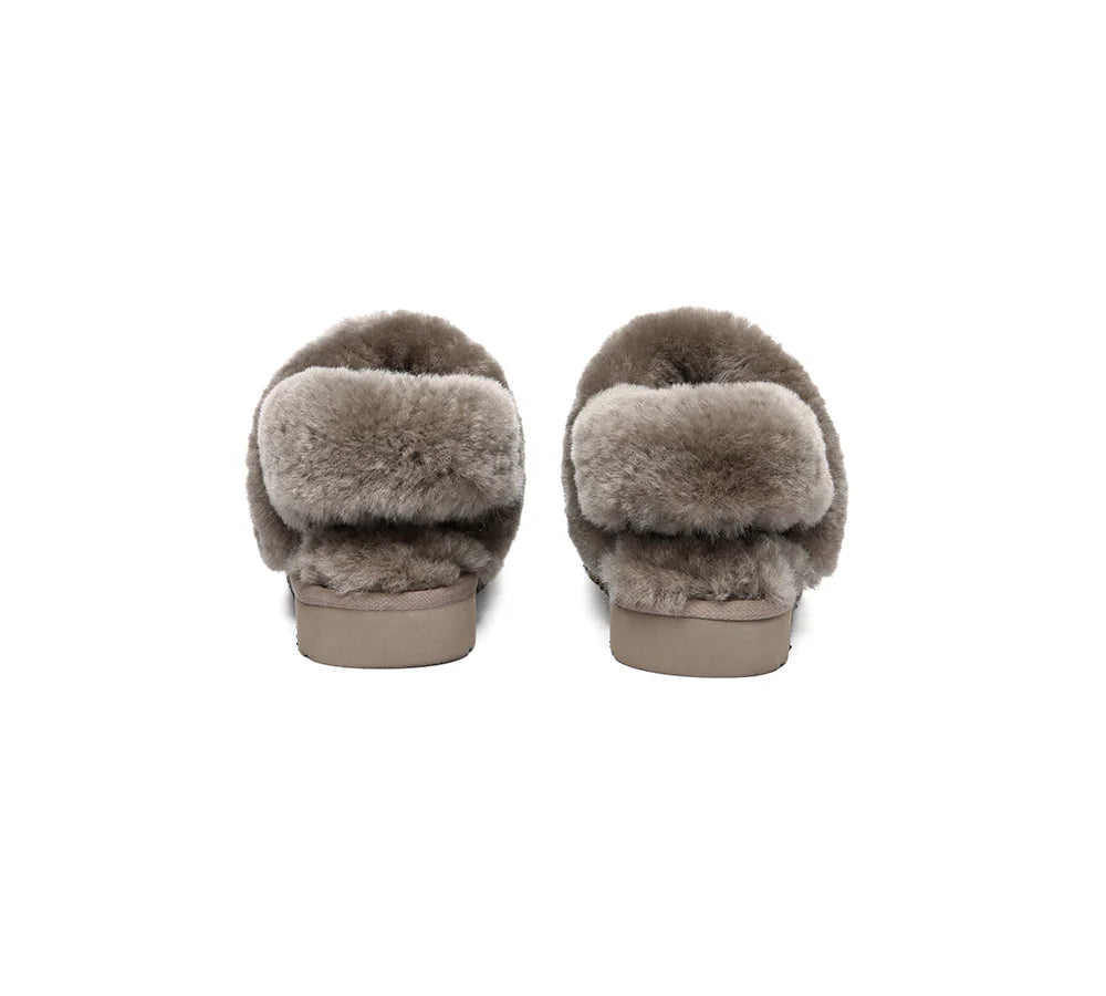 AUSTRALIAN SHEPHERD 3-Way Style UGG Women Slippers Removable Wool Strap Slingback Muffin Fluffy