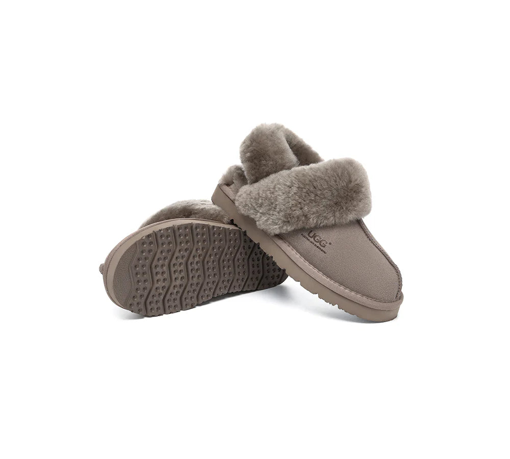 AUSTRALIAN SHEPHERD 3-Way Style UGG Women Slippers Removable Wool Strap Slingback Muffin Fluffy