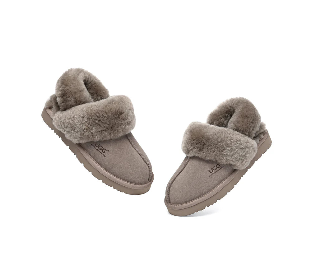 AUSTRALIAN SHEPHERD 3-Way Style UGG Women Slippers Removable Wool Strap Slingback Muffin Fluffy