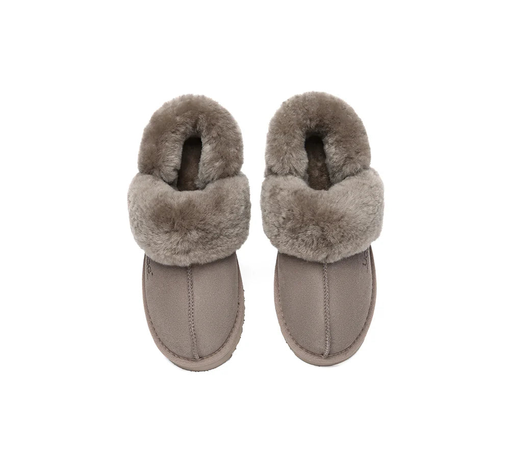 AUSTRALIAN SHEPHERD 3-Way Style UGG Women Slippers Removable Wool Strap Slingback Muffin Fluffy