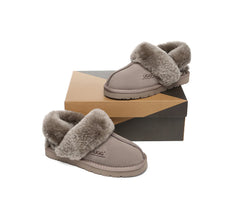 AUSTRALIAN SHEPHERD 3-Way Style UGG Women Slippers Removable Wool Strap Slingback Muffin Fluffy