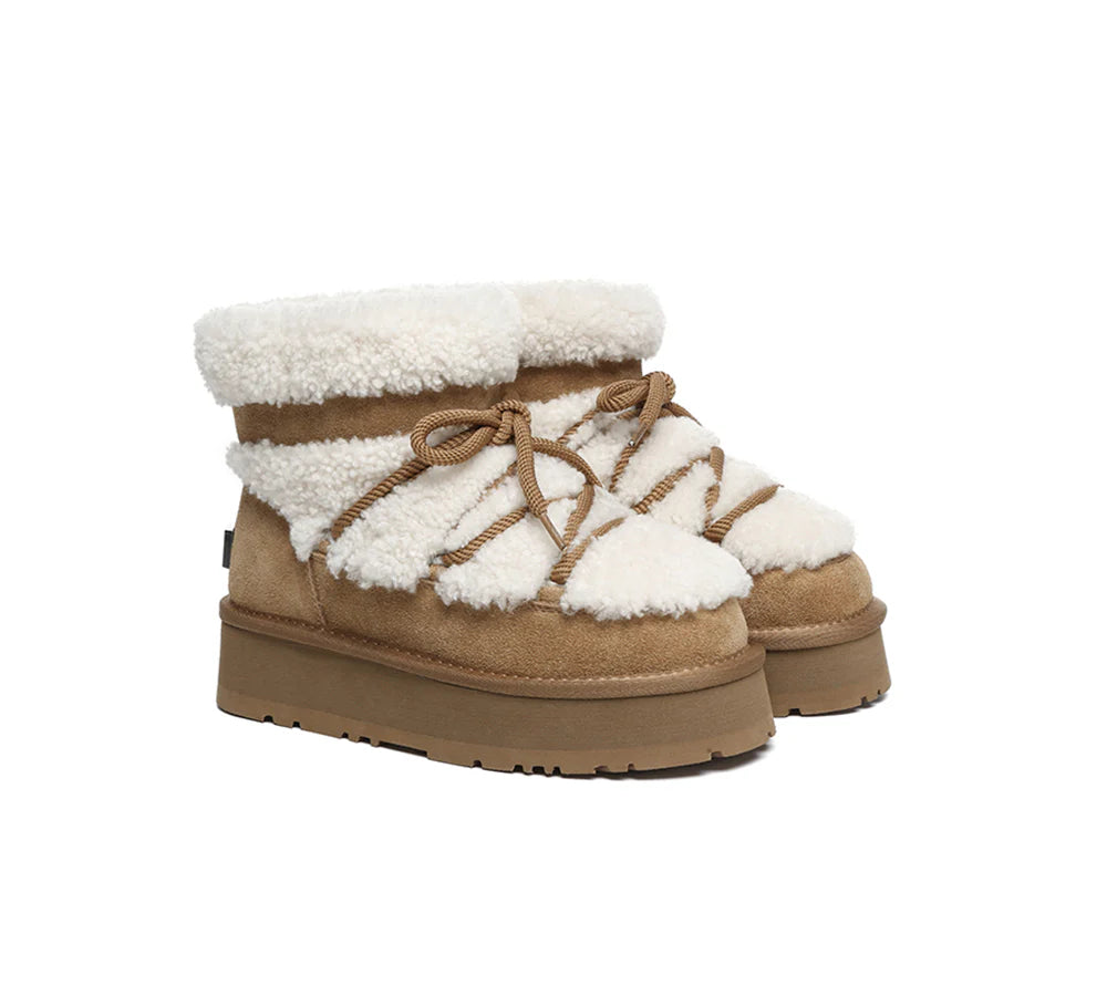 UGG EVERAU UGG Boots Women Sheepskin Wool Ankle Platform Short Carmen Chestnut