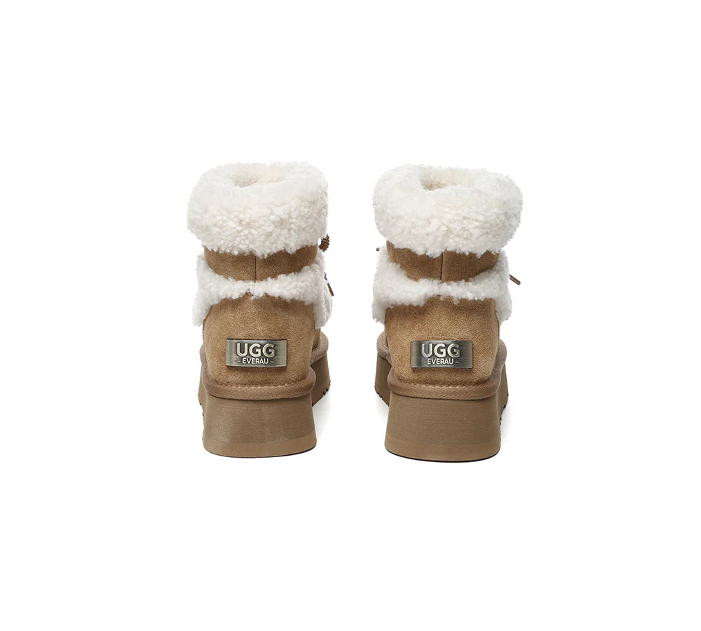 UGG EVERAU UGG Boots Women Sheepskin Wool Ankle Platform Short Carmen Chestnut