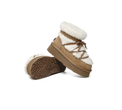 UGG EVERAU UGG Boots Women Sheepskin Wool Ankle Platform Short Carmen Chestnut