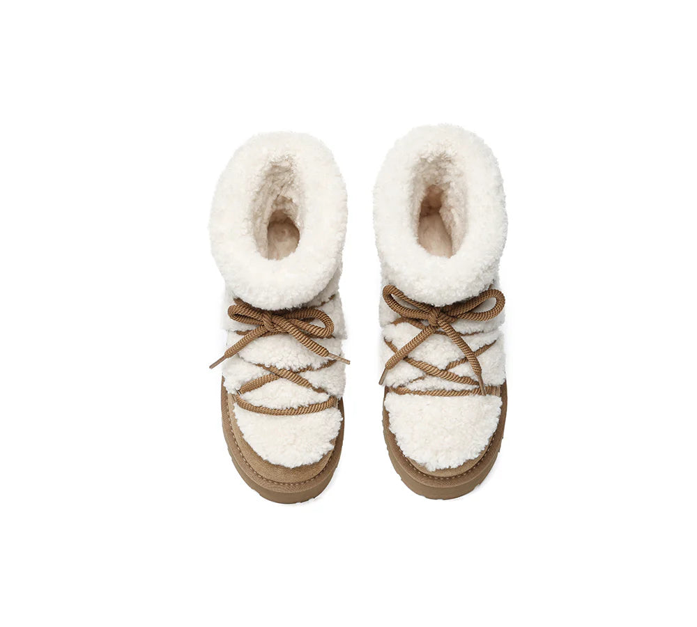 UGG EVERAU UGG Boots Women Sheepskin Wool Ankle Platform Short Carmen Chestnut