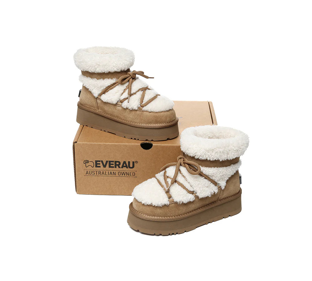 UGG EVERAU UGG Boots Women Sheepskin Wool Ankle Platform Short Carmen Chestnut