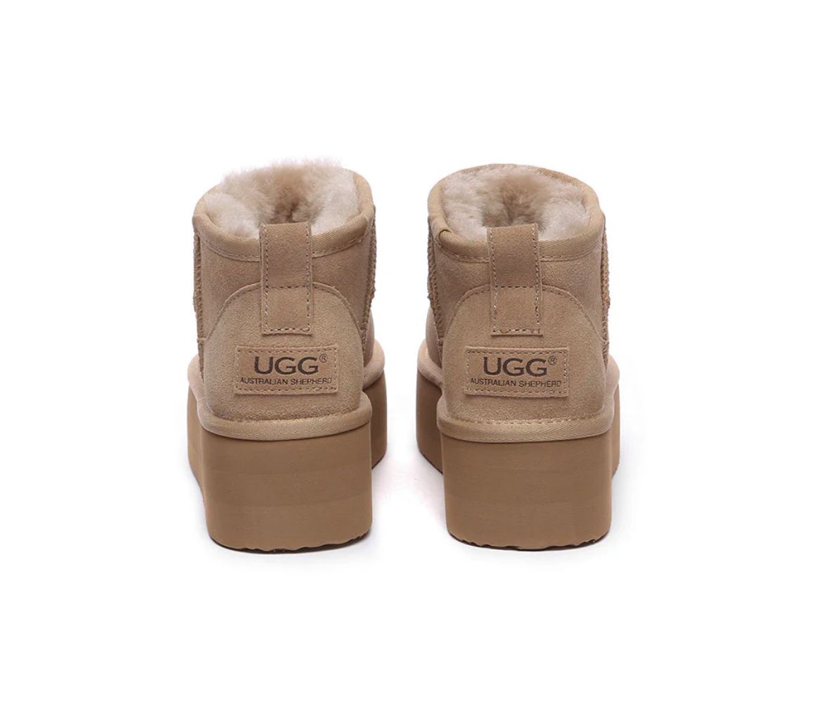 AUSTRALIAN SHEPHERD UGG Boots Sheepskin Wool Ankle Ultra Platform Saylor Sand