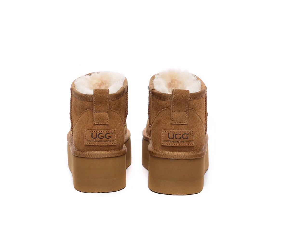 AUSTRALIAN SHEPHERD UGG Boots Sheepskin Wool Ankle Ultra Platform Saylor Chestnut