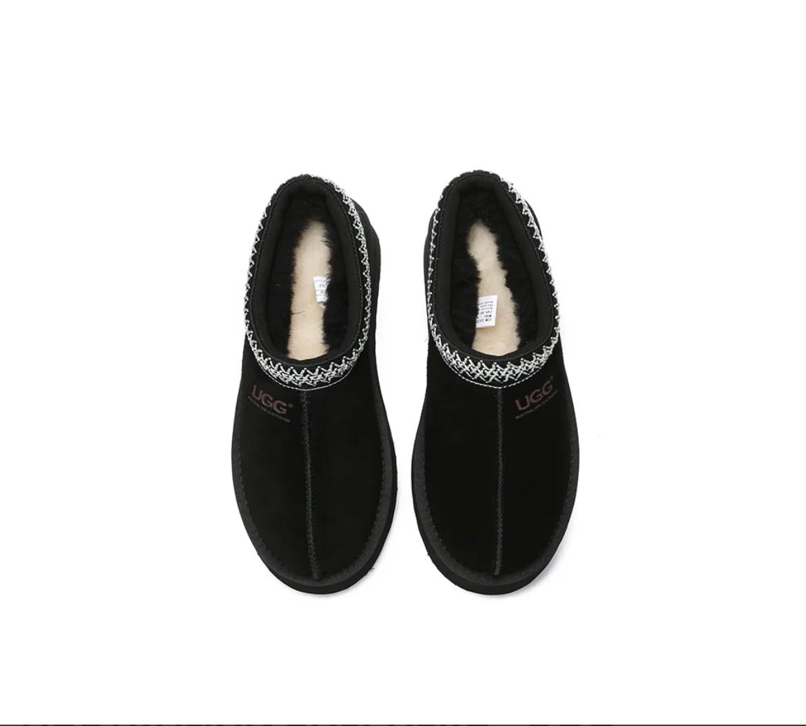 AUSTRALIAN SHEPHERD UGG Slippers Sheepskin Wool Ankle Platform Tazzy Hippie Black